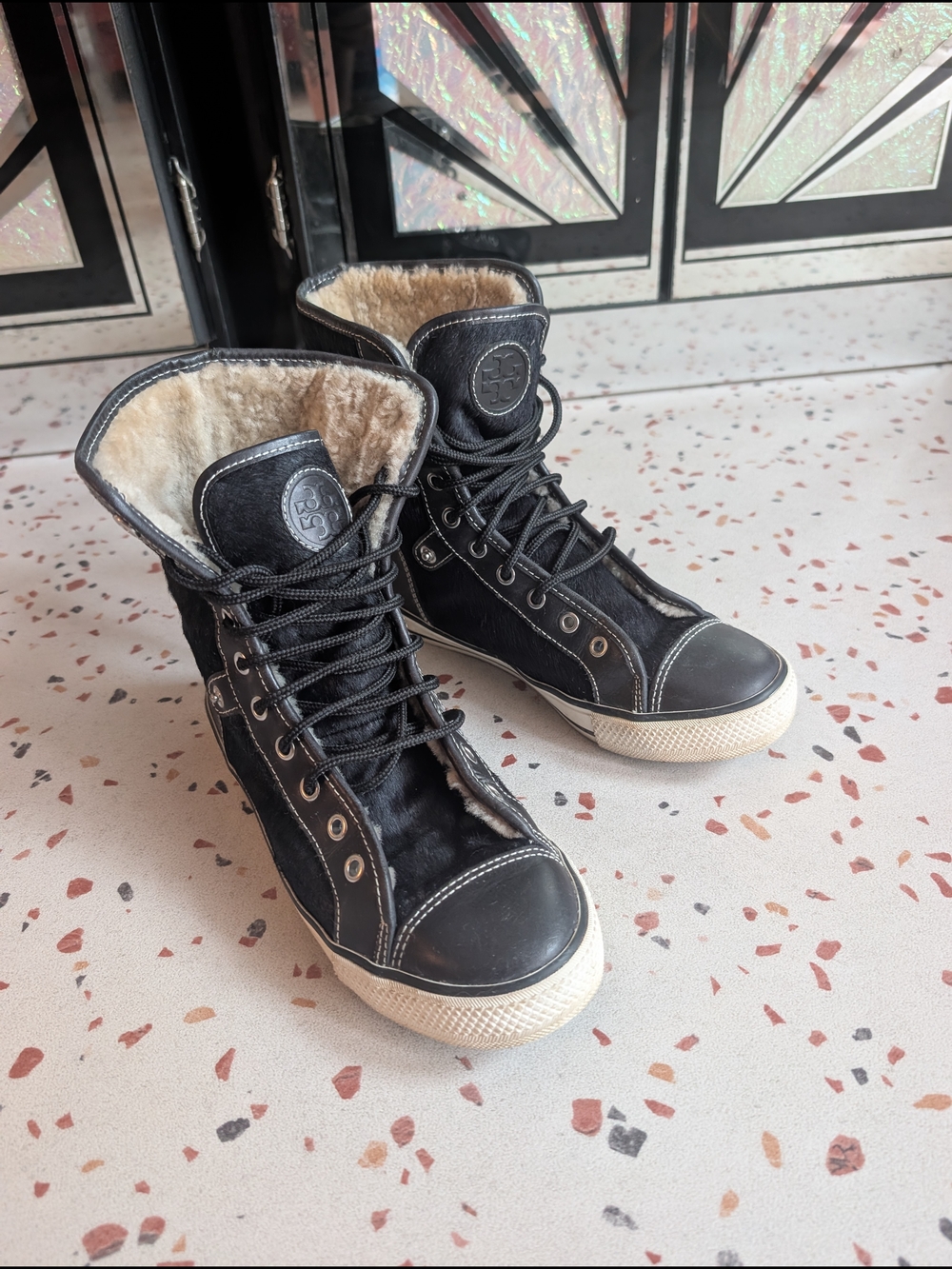 Black High-Top Faux Fur Lined Sneakers